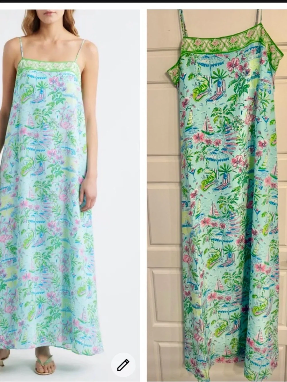 NWT Amalfi silk maxi slip dress in Aqua & Pink sunny see sz 8 - Picture 1 of 1